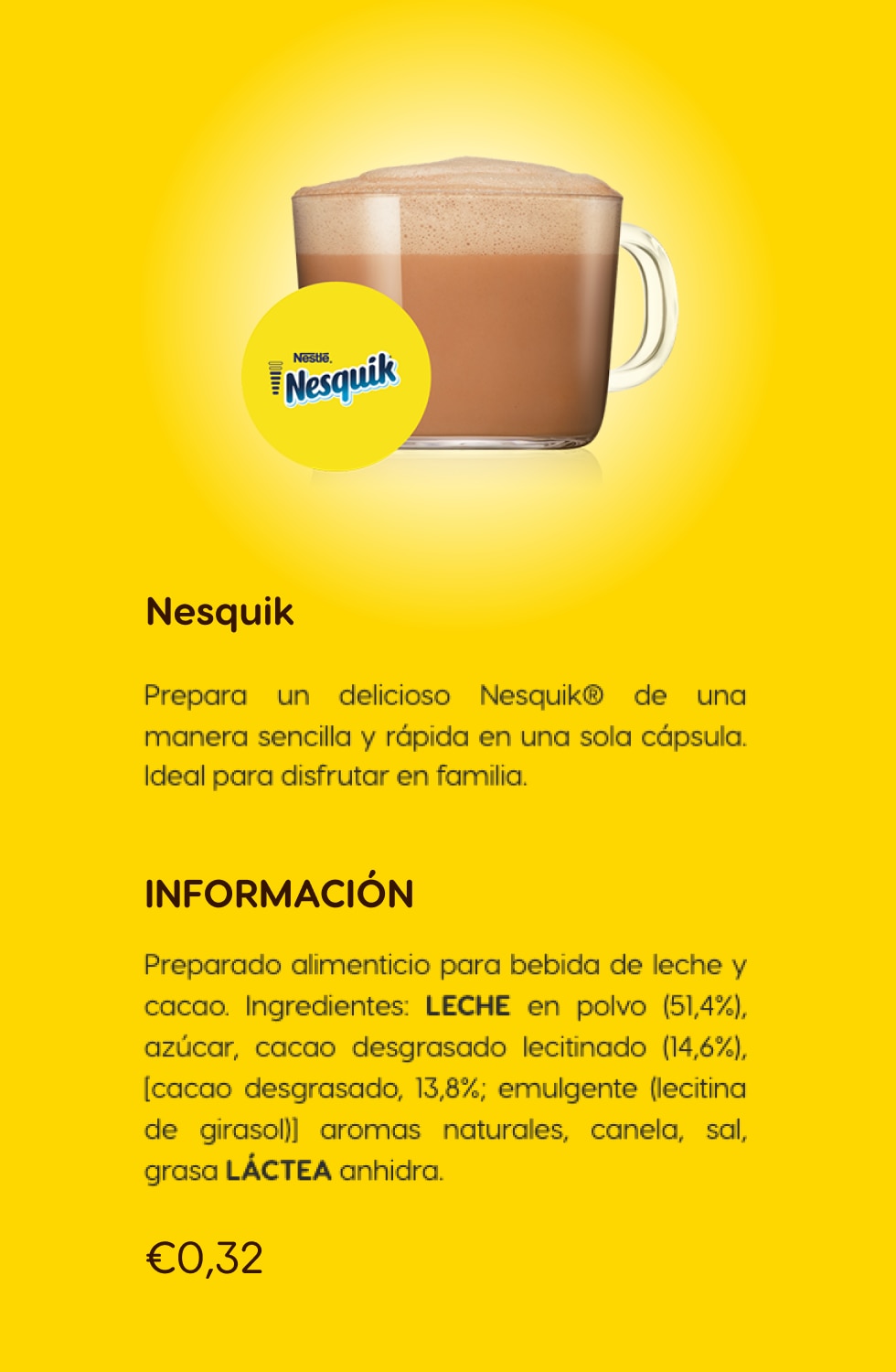 Información sobre las cápsulas Nesquik