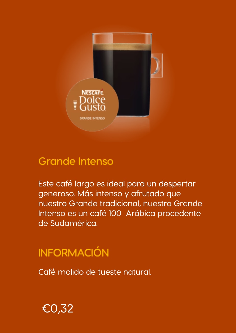 Información sobre Café con leche Grande Intenso