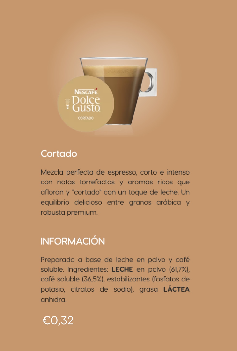 Información sobre el café cortado