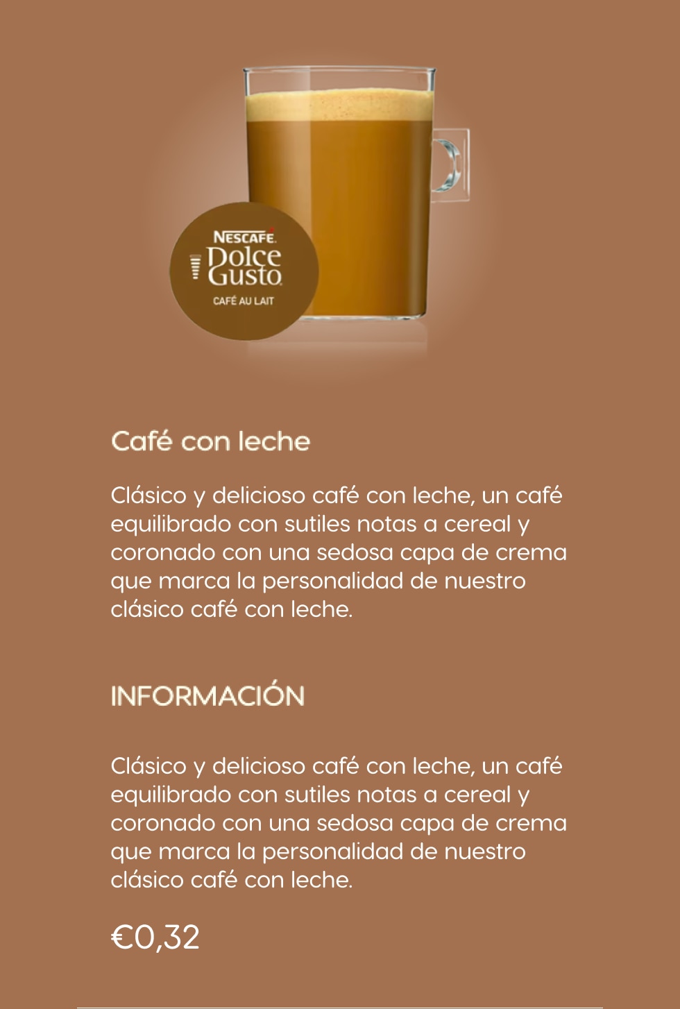 Información sobre las cápsulas Café con leche